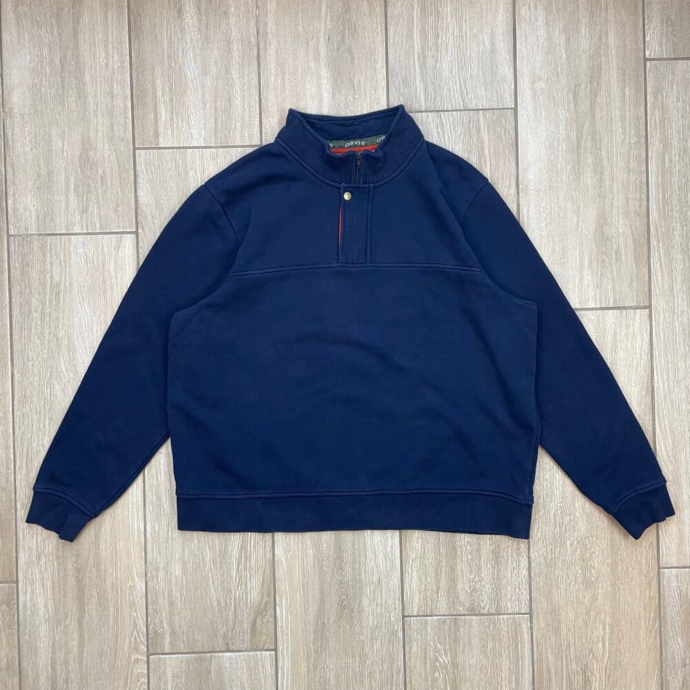 Orvis Mens XXL Blue Fleece Quarter Snap Pullover Outdoor Hiking Sweater
